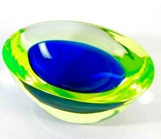 Very Rare Huge Murano Sommerso Outer Space Age Uranium Block Bowl & Label