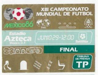 Mega Rare 1986 World Cup Final Ticket: Argentina V Germany: Azteca,  Mexico City