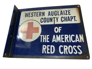 14” Rare Vintage American Red Cross Double Sided Porcelain Adv.  Sign