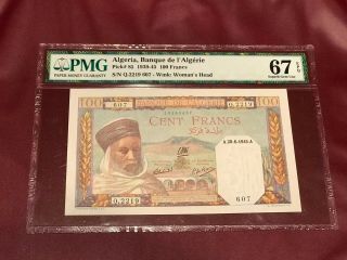 Algeria Bank D’algerie 100 Francs 1945 Pmg 67 Gem Unc Epq Pick 85 Top Pop Rare