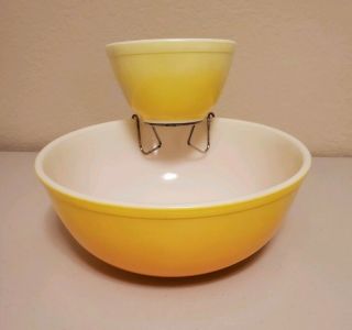 Rare Pyrex Pineapple Party Chip And Dip Set Yellow Orange Promotional 401 & 404