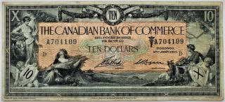 10 Dollar Canada 1917 Canadian Bank Of Commerce Large Size N - Grade Very Rare