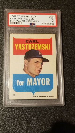 1967 Topps Sticker Carl Yastrzemski For Mayor Sticker Psa 5 - Ex Test Issue Rare