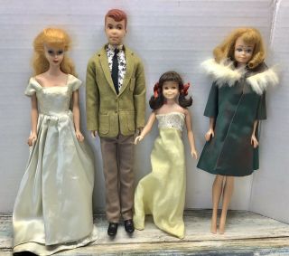 Vintage 3 Ponytail Barbie W/ Rare Blue Eyeliner & Friends Allen,  Midge,  Skooter