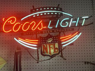 Coors Light - Nfl Badge Neon Beer Bar Black Sign Vintage Official Sponsor Rare