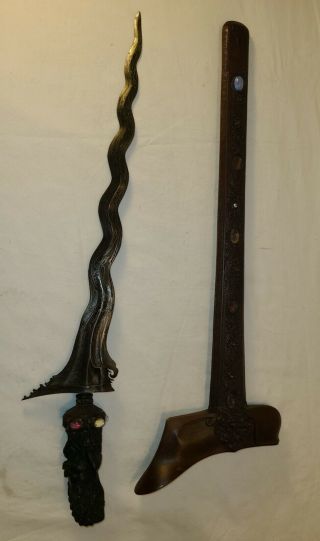 Rare Antique Indonesia Kris/keris Sword/dagger Moro Knife Hand Carved Damascus