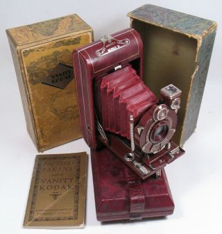 Rare Red Kodak Vanity W/red Bellows,  Boxed.  Walter Dorwin Teague Art Deco.