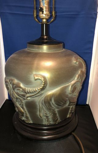 Vintage Chapman Brass Round Brass Elephant Lamp W/wood Base - Rare