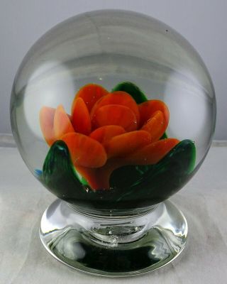 Rare Joe Zimmerman Signed Pedestal Flower Studio Art Glass Paperweight