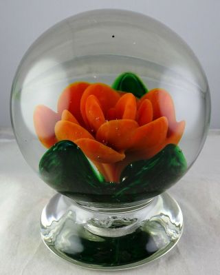 Rare Joe Zimmerman Signed Pedestal Flower Studio Art Glass Paperweight 2