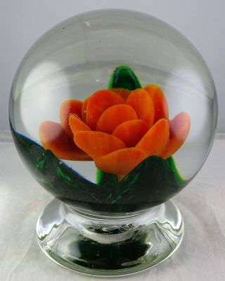 Rare Joe Zimmerman Signed Pedestal Flower Studio Art Glass Paperweight 3