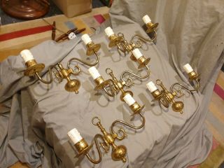 Rare Full Set 5 Small Gilt Bronze Brass Antique Flemish 2 Arm Wall Light Sconces