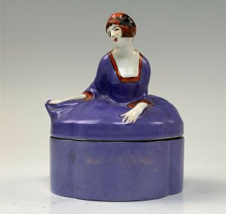 Rare Noritake Japan Luster Art Deco Lady Powder Jar Trinket Box No.  25920