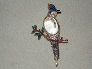 Rare Big Coro Craft Sterling Silver Figural Bird Enameled Jelly Belly Brooch
