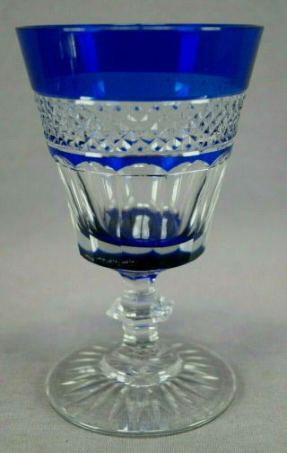 Rare St Louis Trianon Cobalt Cut To Clear Crystal 5 5/8 Inch Water Goblet