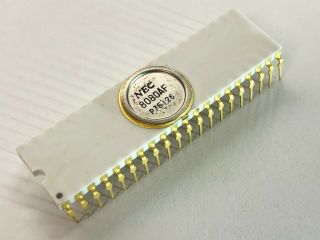 Rare Early Nec 8080af Microprocessor - White,  Gold,  Round Lid,  Intel C8080a,  Upd