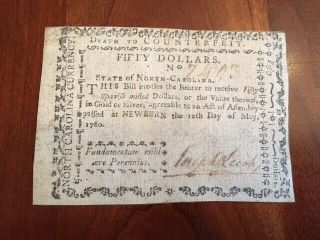 Rare 50 Colonial Note,  North Carolina May 10,  1780,  Bern Nc,  James Davis
