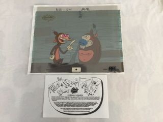 Ren And Stimpy Hand Painted Animation Cel With,  ‘twig Through Nose,  Very Rare