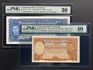 Australia 10 Shillings & 5 Pounds 1939 Sheehan - Mcfarlane / Very Rare
