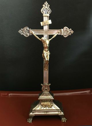 Rare French 19th C.  Silvered Gilded Bronze Altar Cross Christ Neoclassical 1830