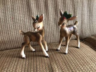 Very Rare Vintage Josef Originals Christmas Deer Figurines