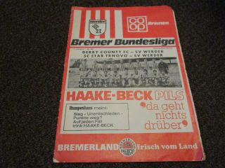 Werder Bremen (germany) V Derby County 1971/2 Friendly July 30th Rare