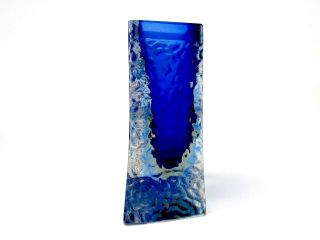 Signed RARE Giant Murano Sommerso Submerged Art Glass Space Age Block Vase Blue 3