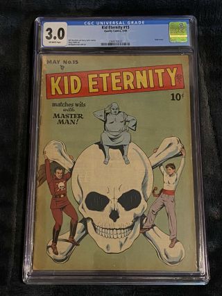 Kid Eternity 15 Cgc 3.  0 Ow Pages 1949 Rare Skull Cover Only 5 Graded