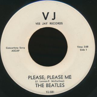 Beatles Rare 1964 Vj " Please Please Me " All White Label With Black Print 45