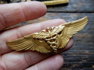 Rare Sterling 3 " Wwii Us Army Air Force Gold Flight Surgeon Wings Ae Co