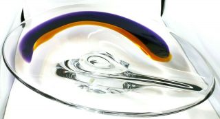 Rare Signed Kosta Boda Orchid Bowl Orange & Purple Art Glass Goran Warff 15.  5 "
