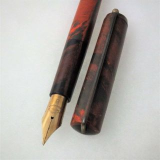 Rare Estate J.  G.  Rider Perfection Fountain Pen Red Mottled Hard Rubber 1920 