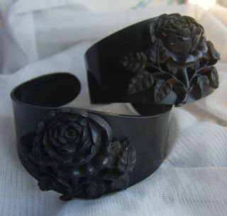 Rare Victorian Two Vulcanite Mourning Bangles For Upper & Lower Arm