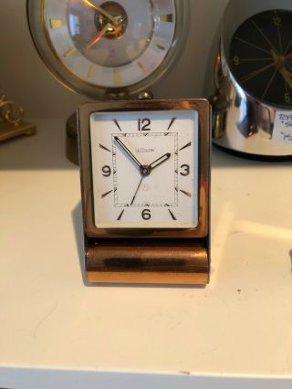 Rare Lecoultre 2 - Day Brass Folding Case Swiss Alarm Travel Clock W/ Box