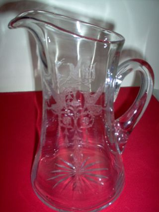 Central Glass Harding Griffin Crystal 10.  5 " 75 Oz.  Pitcher - Very Rare -