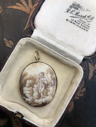 Rare Antique Georgian 9ct Gold enamel On Copper Cupid,  dog Sweetheart Pendant 2