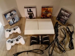 Rare White Sony Ps3 Playstation 3 Slim 500 Gb Call Of Duty System Games Bundle