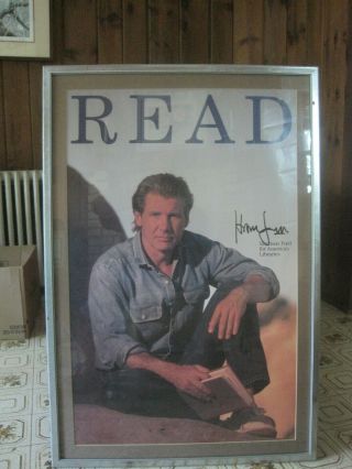Rare 1990 Harrison Ford Read Poster By American Library.  Hand Signed 34 " X 22 "