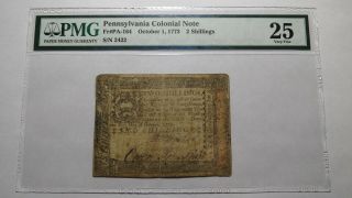 1773 Two Shillings Pennsylvania Pa Colonial Currency Note Bill Pmg Vf25 2s Rare