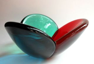 Vtg Blenko Tri - Colored Art Glass Bowl/ashtray Rare Design By Wayne Husted 1958