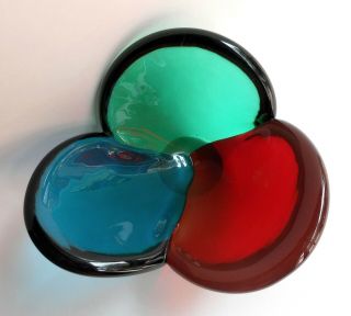 Vtg Blenko Tri - Colored Art Glass Bowl/Ashtray Rare Design by Wayne Husted 1958 2