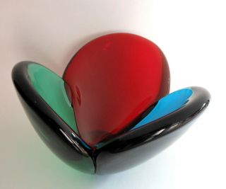 Vtg Blenko Tri - Colored Art Glass Bowl/Ashtray Rare Design by Wayne Husted 1958 3