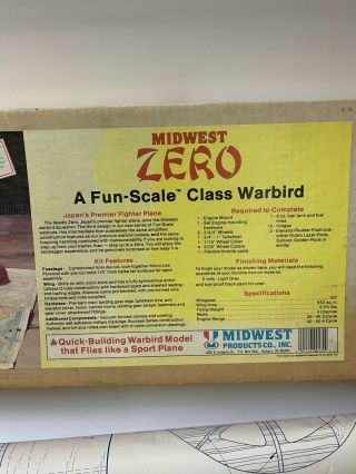Vintage Midwest Zero 60” Wing Span R/C Model Airplane Kit No.  172 Rare 2
