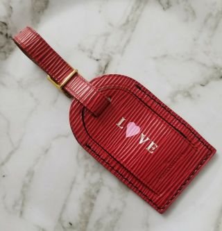 Rare Louis Vuitton Vintage Red Epi Leather Luggage Tag L❤ve Hotstamp
