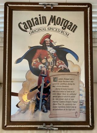 Rare Big Captain Morgan Spiced Rum Mirror Old Cool Bar Man Cave 29x41 "