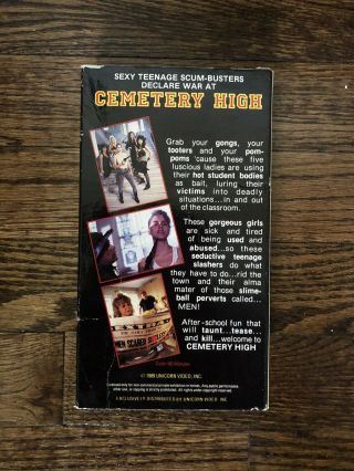 Cemetery High VHS Rare Horror Slasher Unicorn Video Htf OOP Gore non rental SOV 2