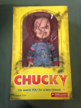 Mezco 15 Inch Chucky Doll Bride Of Chucky Scarred Face With Knife