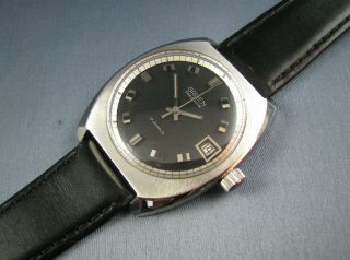 Vintage Gruen Stainless Steel Black Dial Mens Date Watch 17j 1960s Rare Model
