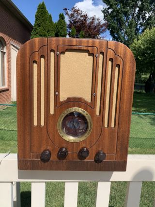 Rare Art Deco Rca Model 117 Wood Tombstone Am Short Wave Tube Radio Restored