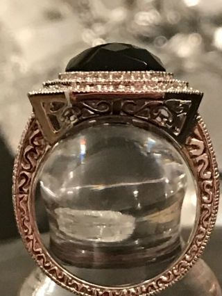 Estate Natural Diamond & Black Onyx Ring 925 Sterling Silver,  Stunning Rare